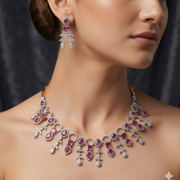 Pavé Halo & Pink Drop Necklace Set