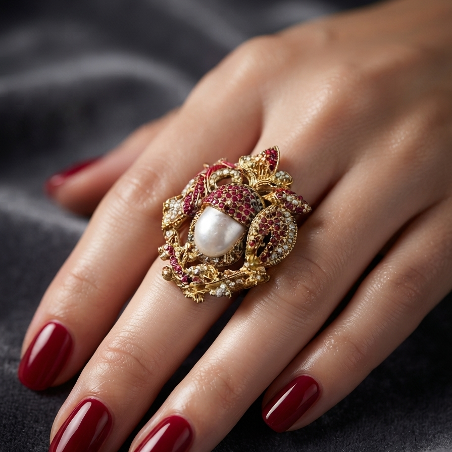 Antique Baroque Pearl Statement Ring