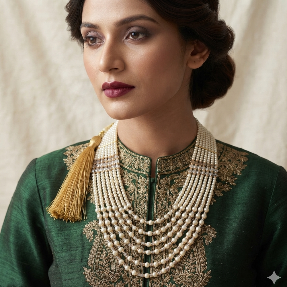 7-Layered Pearl Mala Necklace – Gold Tone