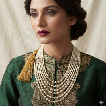7-Layered Pearl Mala Necklace – Gold Tone