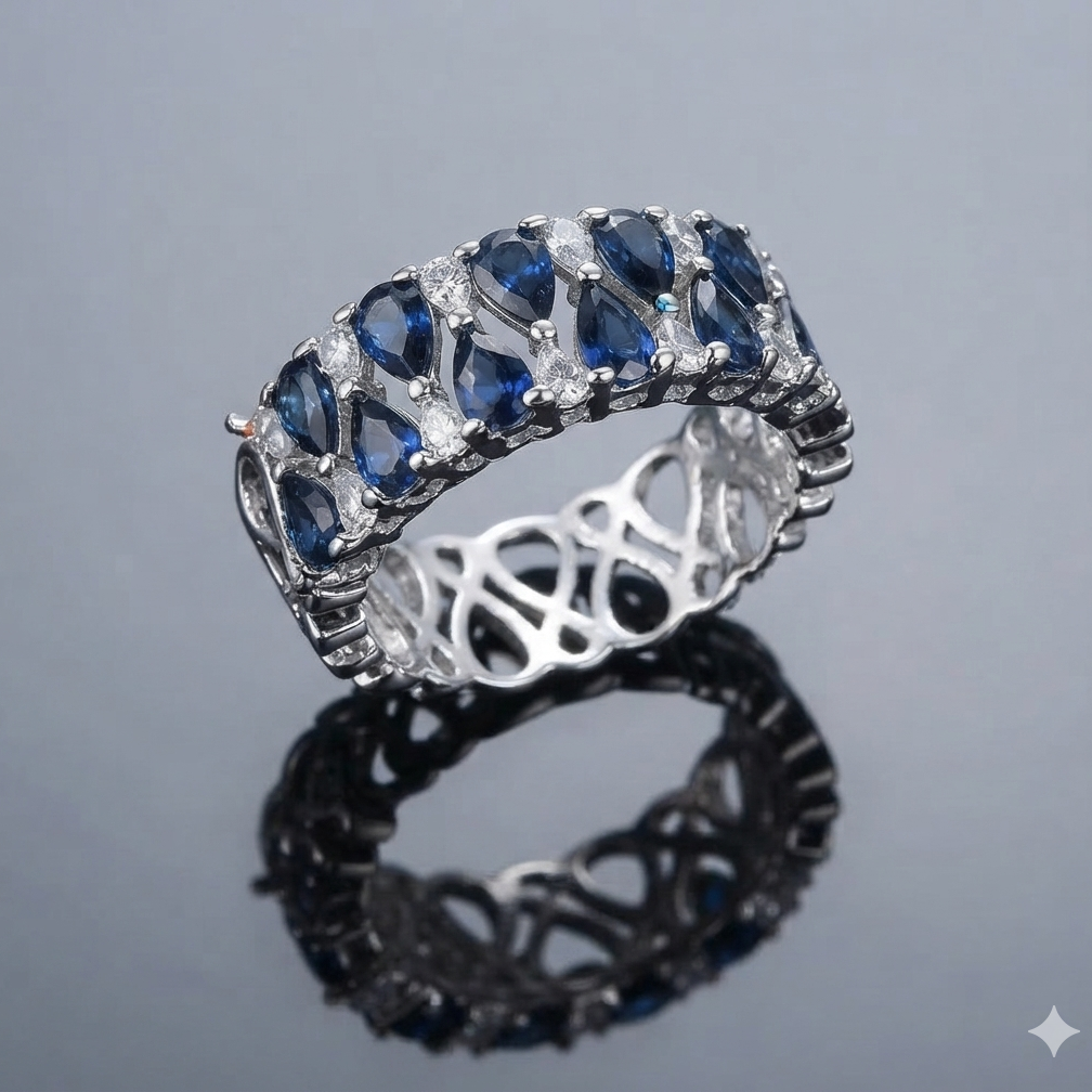 Blue Gemstone Wide Eternity Ring