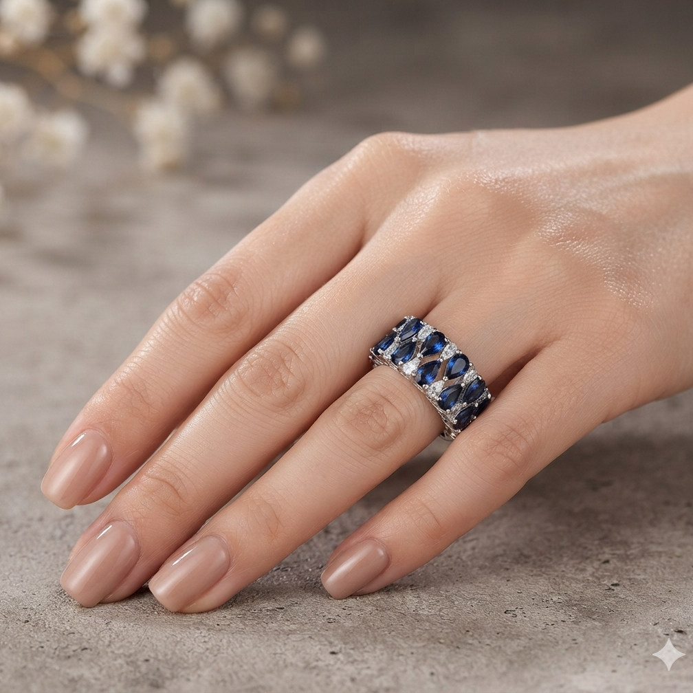 Blue Gemstone Wide Eternity Ring