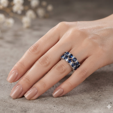 Blue Gemstone Wide Eternity Ring