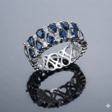 Blue Gemstone Wide Eternity Ring