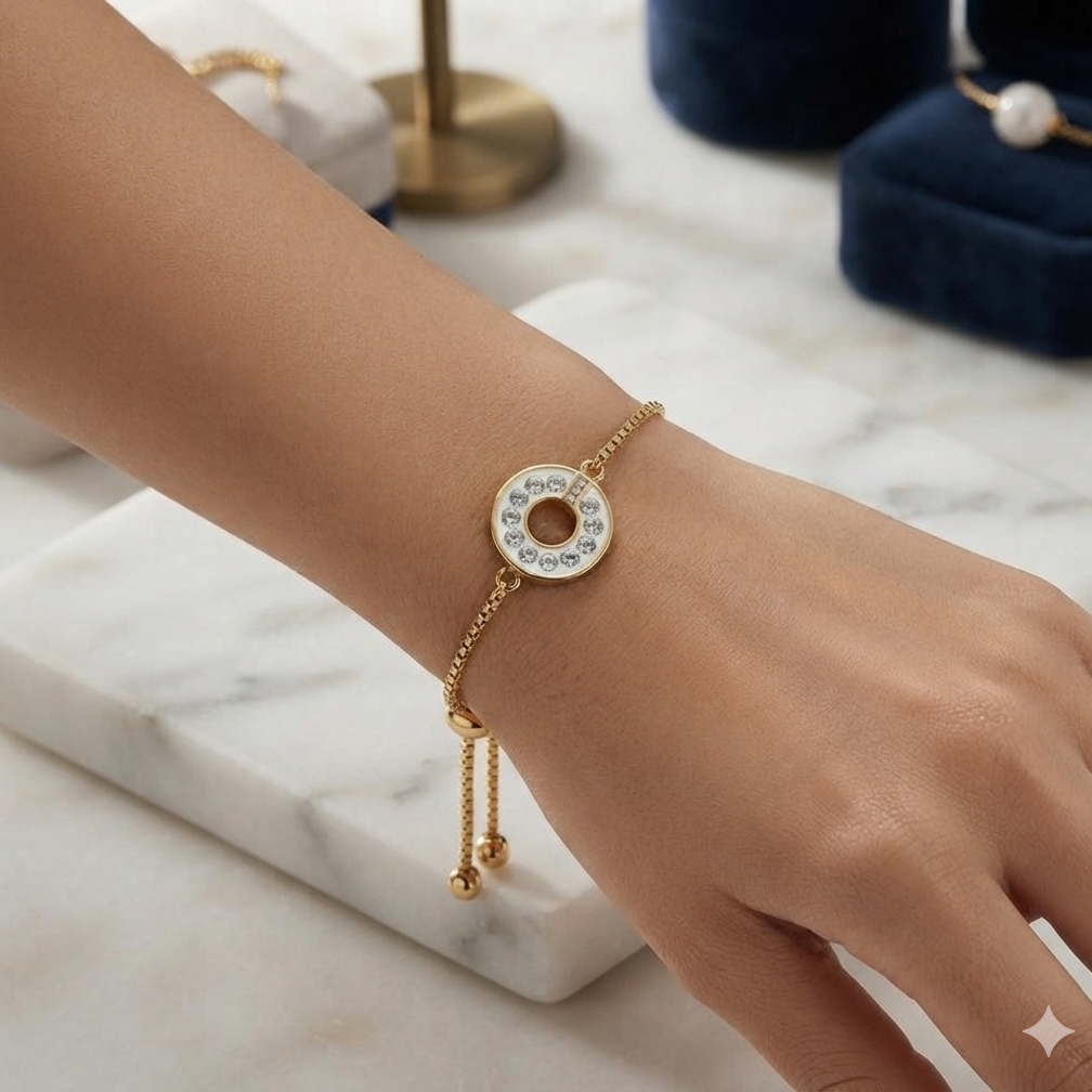 White Enamel Crystal Bolo Bracelet