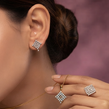 Geometric Square Crystal Jewelry Set