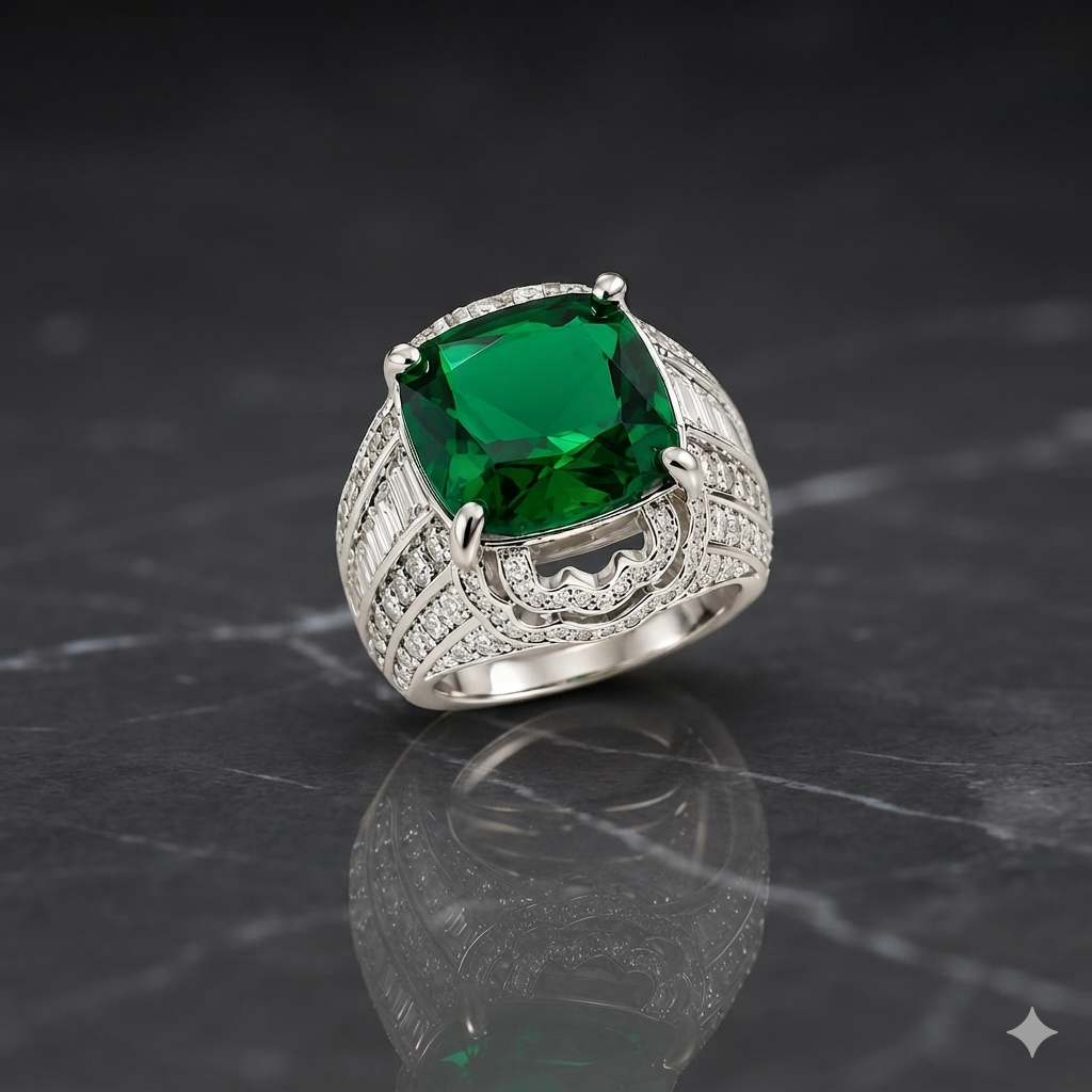 Cushion-Cut Emerald Statement Ring