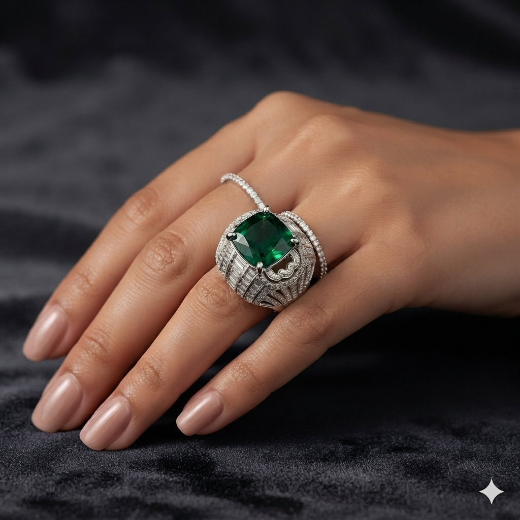 Cushion-Cut Emerald Statement Ring