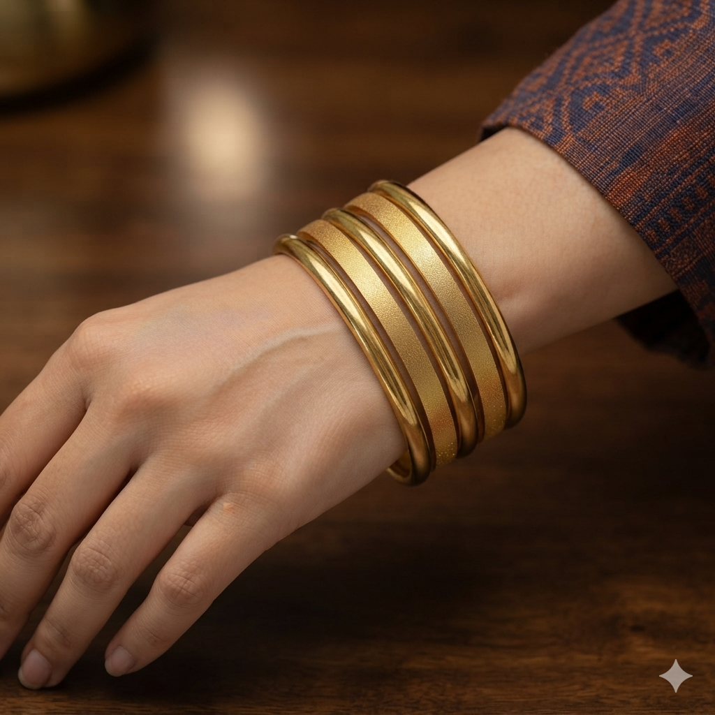 High-Shine & Matte Gold Bangle Set
