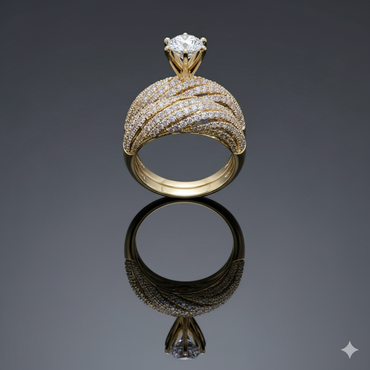 Gold Pavé Wave Solitaire Ring