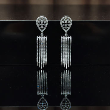 Silver CZ Fringe Drop Earrings