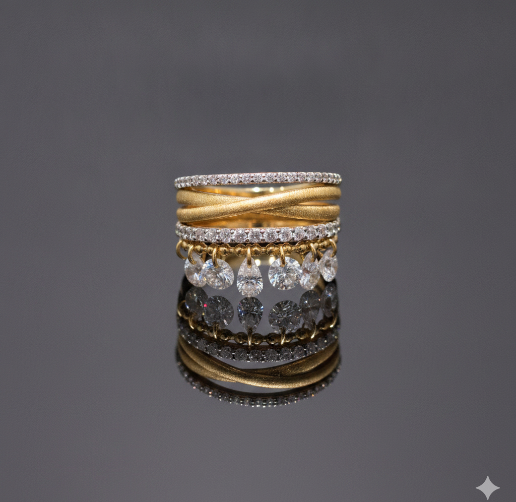Multi-Layer Mixed Metal Charm Ring