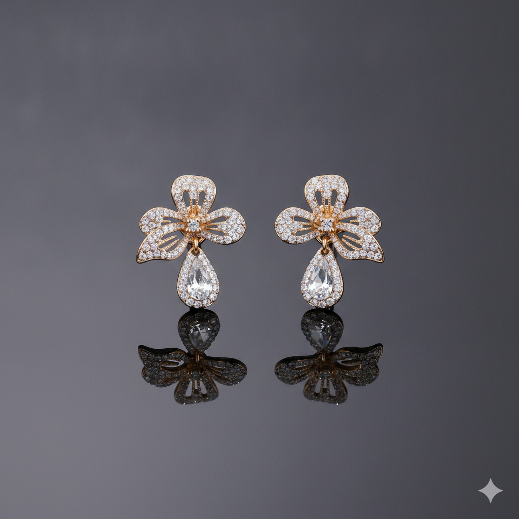 Rose Gold Pavé Floral Drop Earrings