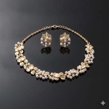 Gold Leaf & Pearl Necklace Set
