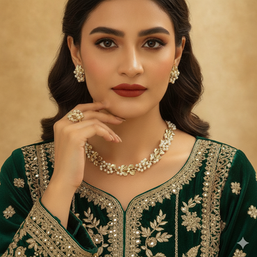 Gold Leaf & Pearl Necklace Set