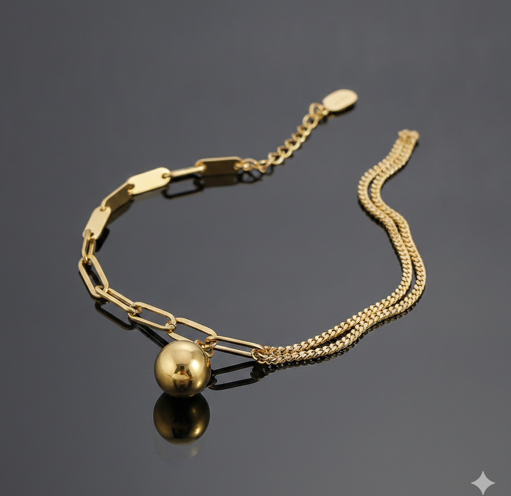 Gold Mixed Chain Ball Anklet