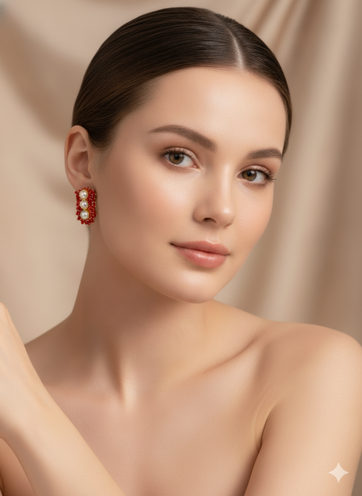Pearl and Coral Cluster Studs