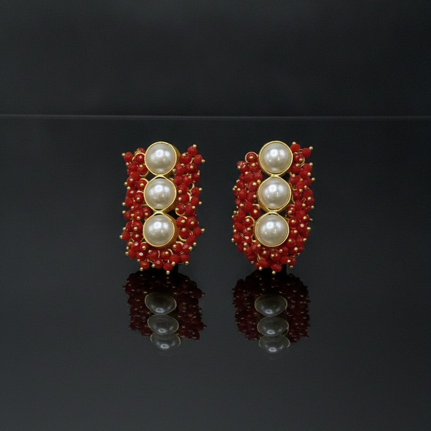Pearl and Coral Cluster Studs