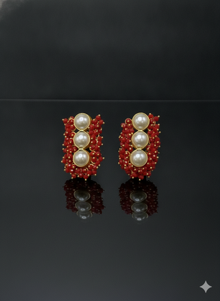 Pearl and Coral Cluster Studs