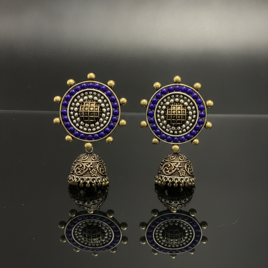 Mayura Oxidized Mandala Jhumka Earrings