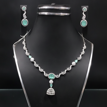 Luxury Mint Green AD Necklace Set with Matching Earrings