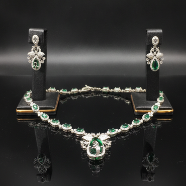 Luxury Emerald Green AD Necklace Set with Matching Earrings