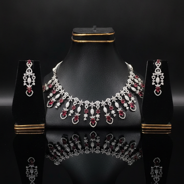 Luxury Ruby AD Necklace Set with Matching Earrings
