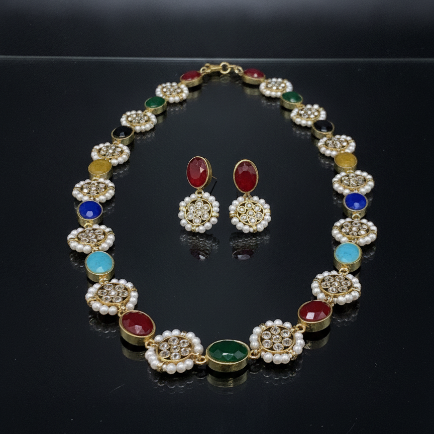 Premium Kundan Pearl Mala Set with Matching Earrings