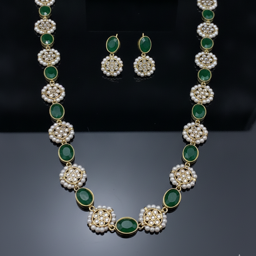 Premium Kundan Pearl Mala Set with Matching Earrings