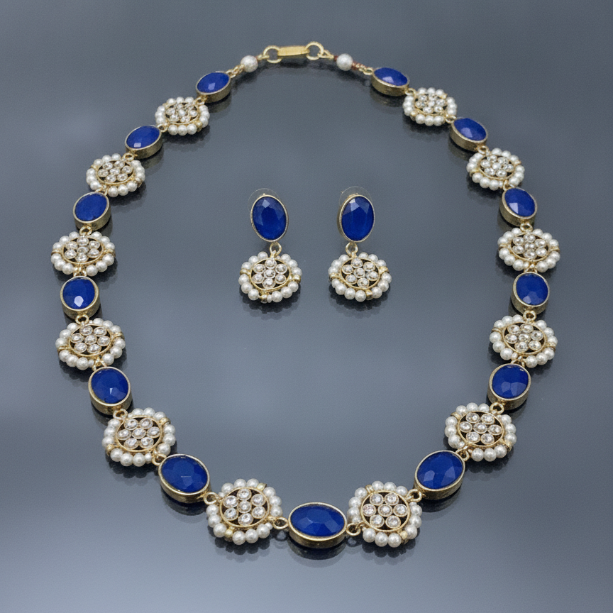 Premium Kundan Pearl Mala Set with Matching Earrings