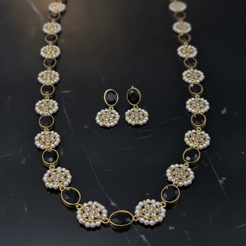 Premium Kundan Pearl Mala Set with Matching Earrings