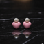 Pink Enamel Heart Pearl Studs