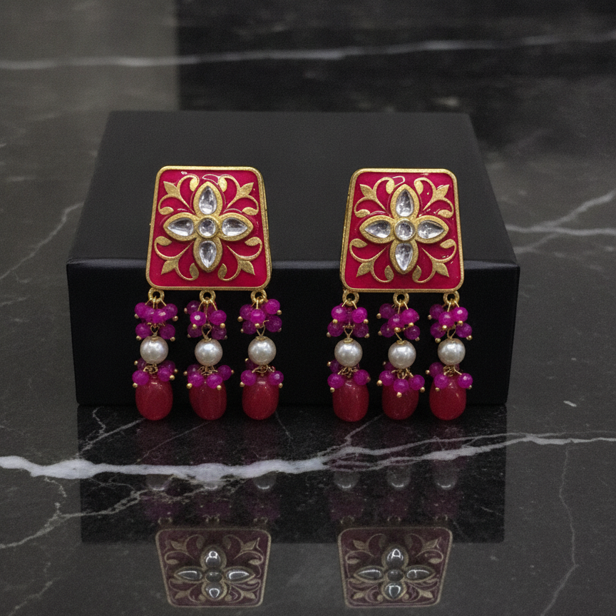 Meenakari Kundan Drop Earrings