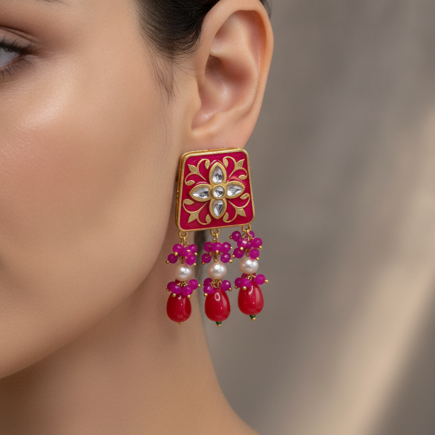 Meenakari Kundan Drop Earrings