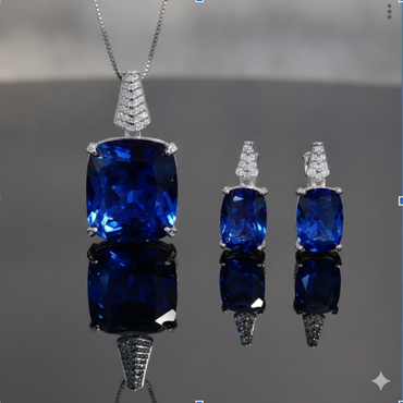 Royal Blue Cushion Pendant Set