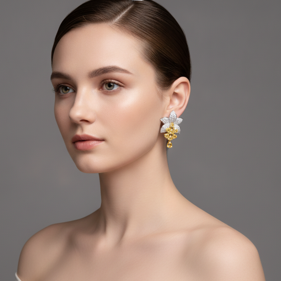 Canary Yellow Floral Pavé Studs