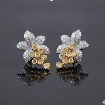 Canary Yellow Floral Pavé Studs