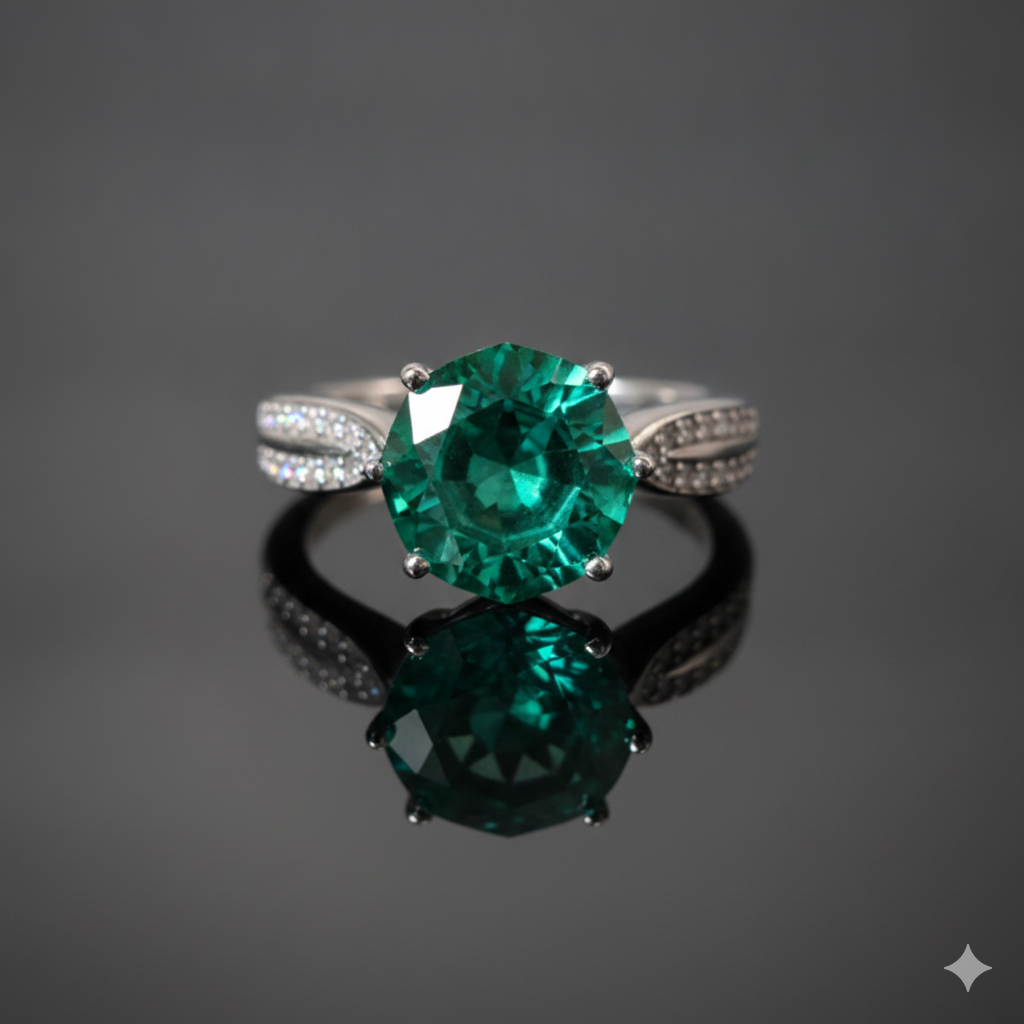Round Mint-Emerald Solitaire Ring