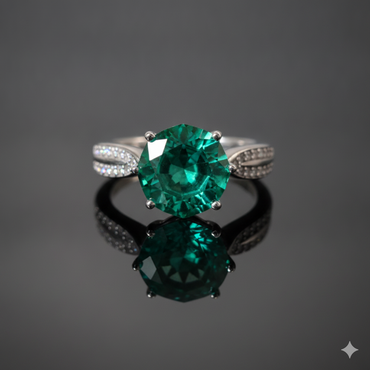 Round Mint-Emerald Solitaire Ring