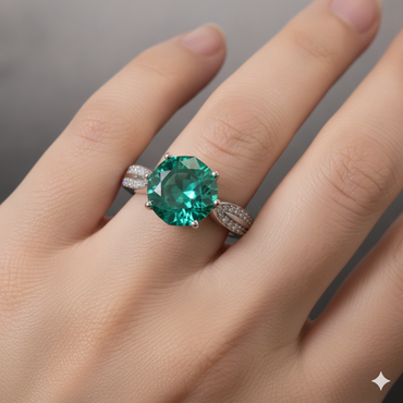 Round Mint-Emerald Solitaire Ring