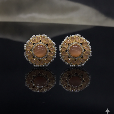 Peach Cat-Eye Mandala Studs