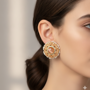 Peach Cat-Eye Mandala Studs