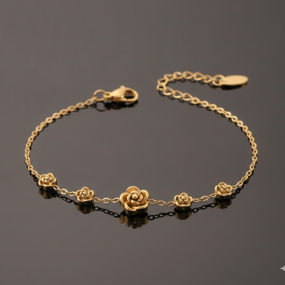 Gold Rose Charm Chain Bracelet