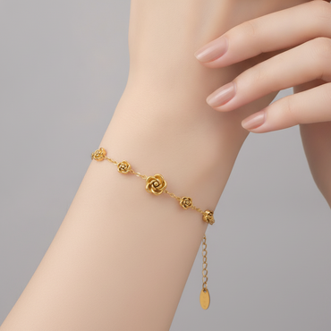 Gold Rose Charm Chain Bracelet
