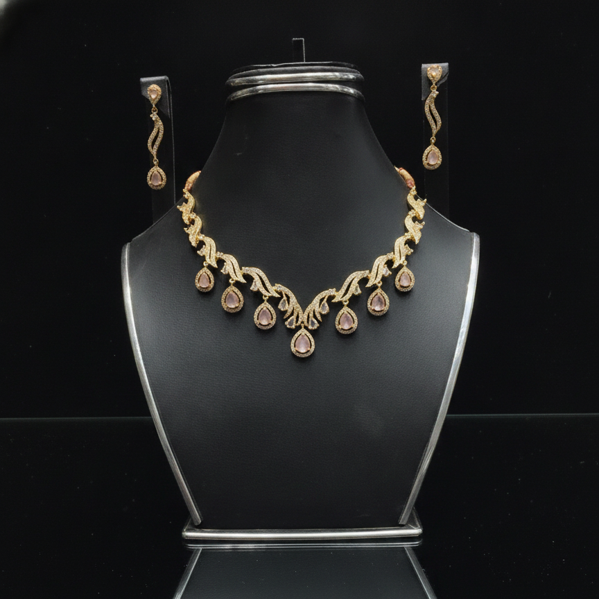Rose Quartz Filigree Necklace Set