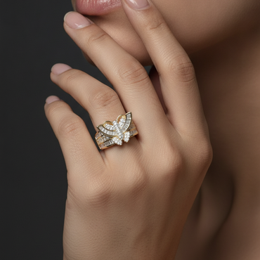 Gold Baguette Butterfly Statement Ring