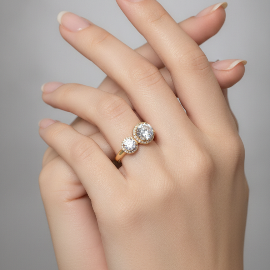 Gold Twin Halo Toi et Moi Ring