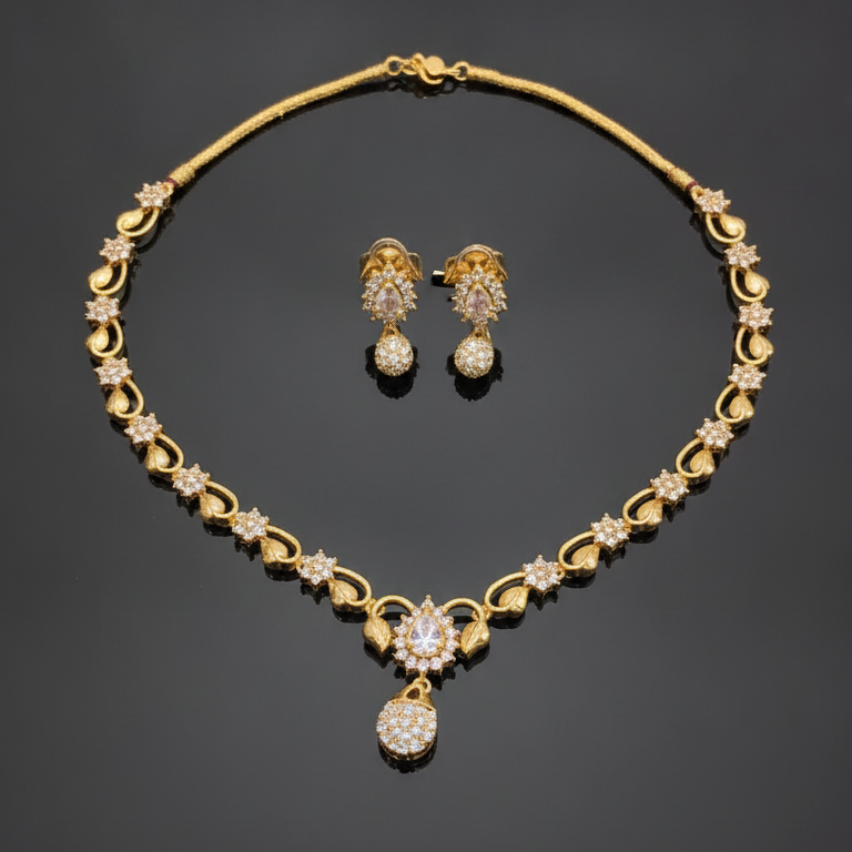 Gold Dainty Floral Necklace Set