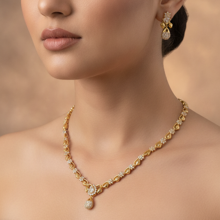 Gold Dainty Floral Necklace Set