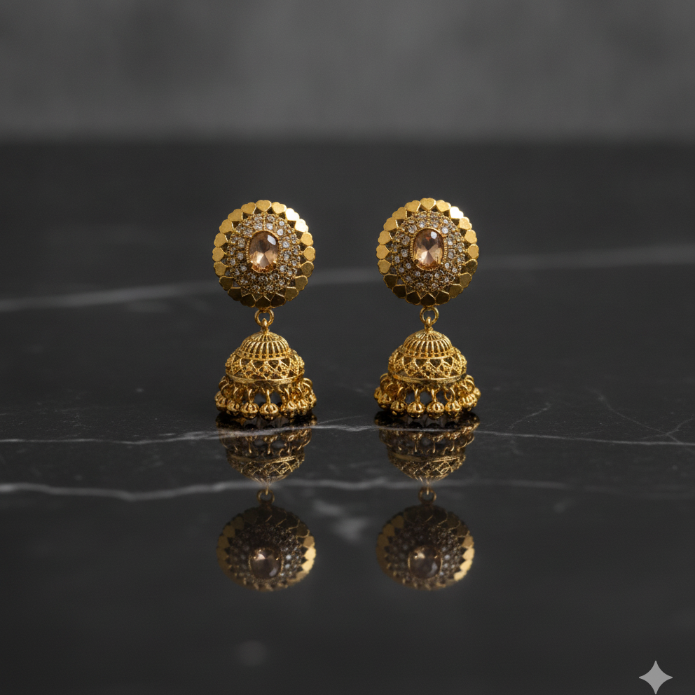 Antique Champagne Crystal Jhumkas